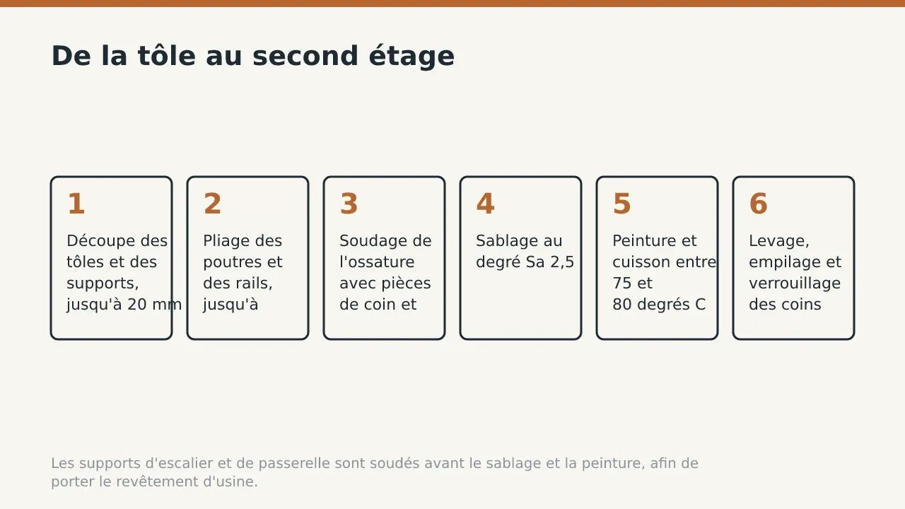 De la tôle au second étage: Découpe des tôles et des supports, jusqu'à 20 mm; Pliage des poutres et des rails, jusqu'à 6 050 mm
